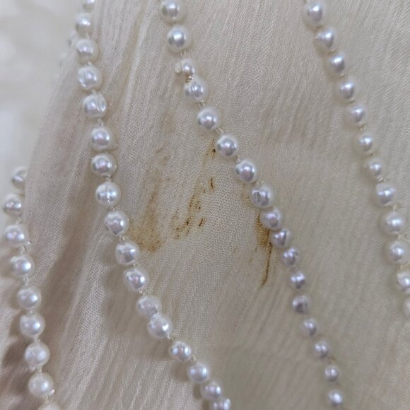 Jewel Queen Sz Med Beaded Sequin Evening Skirt Cream Silver Seashell Pearls Silk - Picture 6 of 13